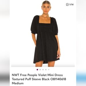 Free People Black Puff Sleeve Mini Dress